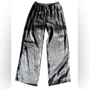 Black 100% Silk Wide-Leg Draw String Pants Womens Small